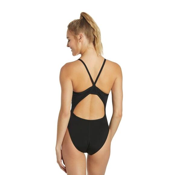 Sporti Size 34 Black HydroLast Solid Thin Strap One Piece Swimsuit NEW - Picture 2 of 10